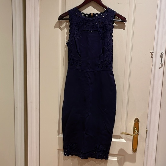 Ted baker mid length dress in navy blue - Picture 2 of 4